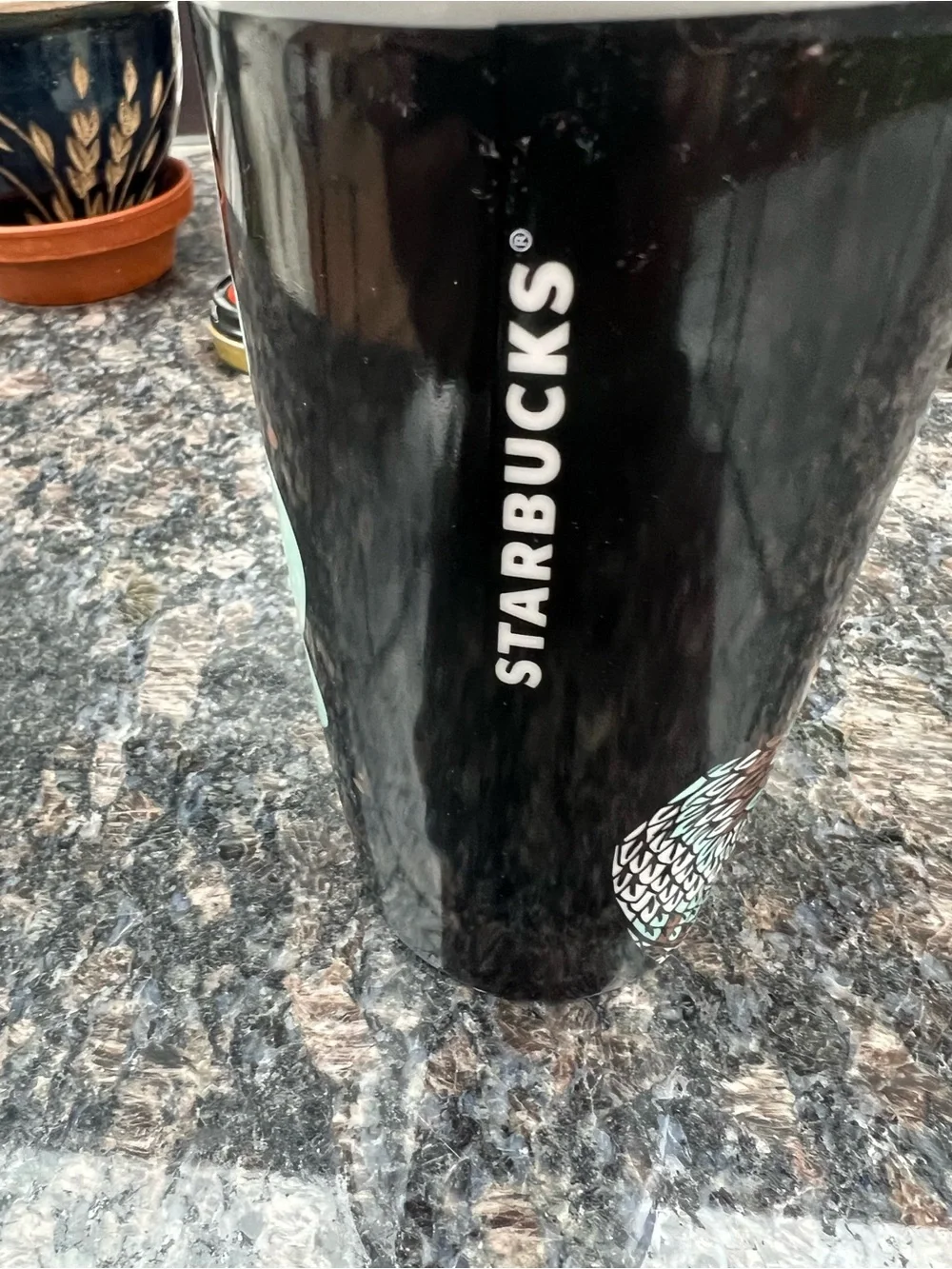 Starbucks 2018 Mermaid Siren Holiday Ceramic Tumbler black and light blue NEW
